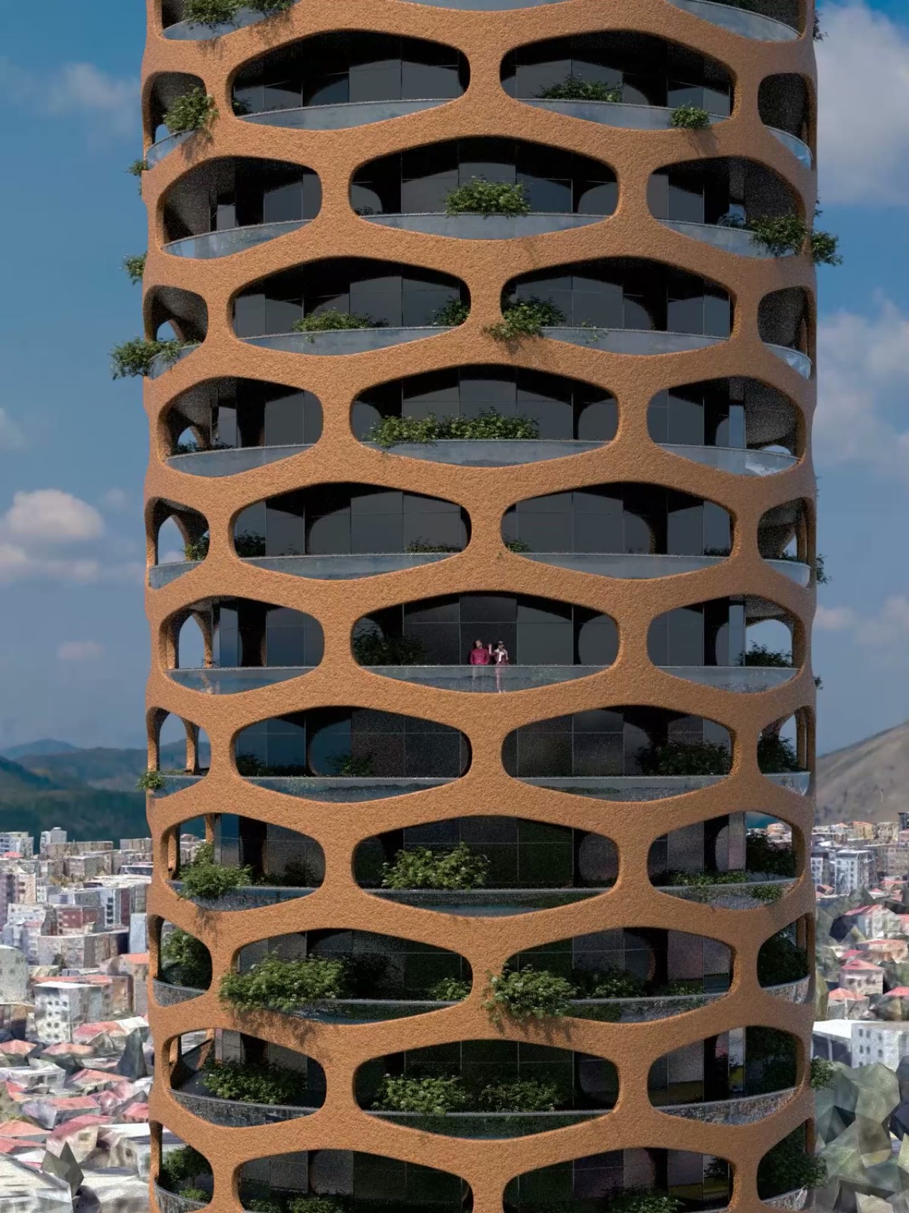 Residents on TET Tower's open terraces