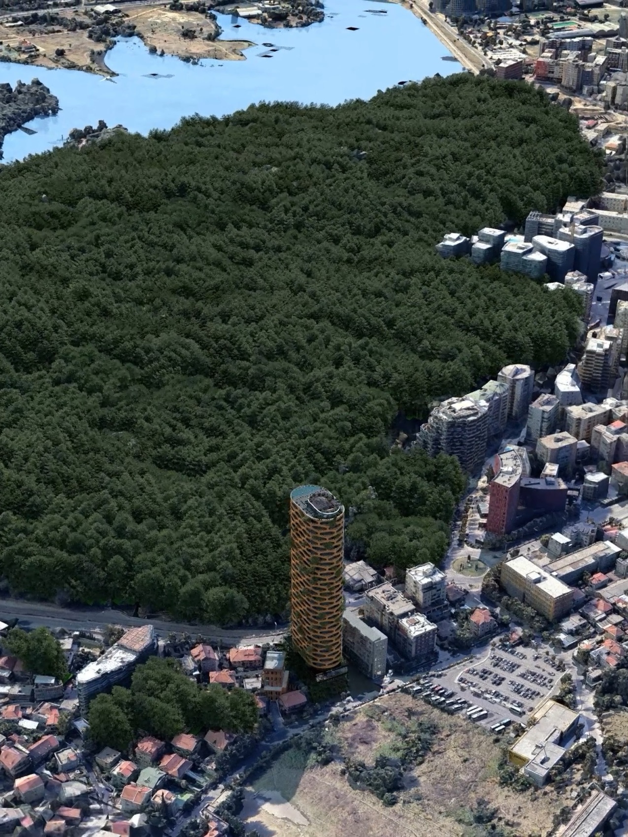 TET Tower beside the Grand Park of Tirana